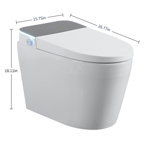 CUPC,DOE Tankless Smart Toilet With Bidet Built In, One-piece Bidet Toilet Seat, Auto Flush, Auto Open/Close,Heated Seat, Warm Water and Dry, Adjustable Temp,Remote Control Side Know - Image 12