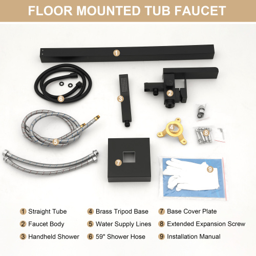 Freestanding Bathtub Faucet Waterfall Tub Filler Matte Black Floor Mount Brass Bathroom Faucets with Hand Shower - Image 5