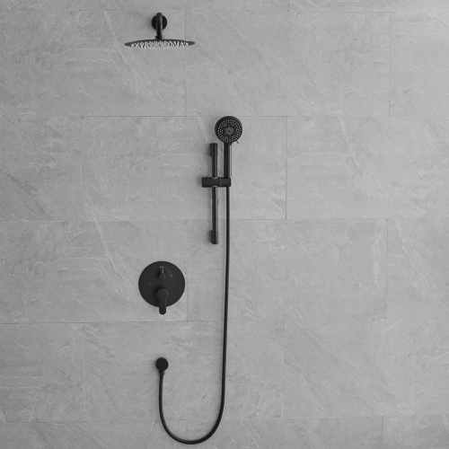 10-Inch Shower System, Slide Bar Shower Faucets Sets Complete Round Shower Heads and 5-Spray Handheld Combo, Wall Mounted Matte Black Shower Faucet - Image 2