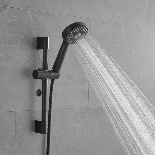 10-Inch Shower System, Slide Bar Shower Faucets Sets Complete Round Shower Heads and 5-Spray Handheld Combo, Wall Mounted Matte Black Shower Faucet - Image 7