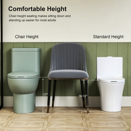1.1/1.6 GPF Tornado Flush One-Piece Toilet with Comfort Chair Seat ADA Height 17",Powerful & Quiet Dual Flush Modern Toilet,Siphonic S-trap 12",Rimless Bowl with Soft Closing Seat,Green - Image 3