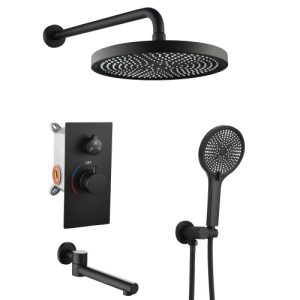 Luxury 3-Function Shower System Set - Solid Brass Control Valve, 10" Overhead Shower, 3-Spray Handheld, with Bathtub Spout