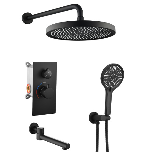 Luxury 3-Function Shower System Set - Solid Brass Control Valve, 10" Overhead Shower, 3-Spray Handheld, with Bathtub Spout