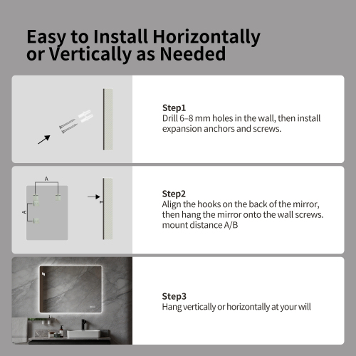24*32 Inch Bathroom Mirror with Led Lights Front and Backlit, Anti-Fog Lighted Vanity Mirrors for Wall Mounted, 3 Colors and 5 level Dimmable, Horizontal/Vertical - Image 15