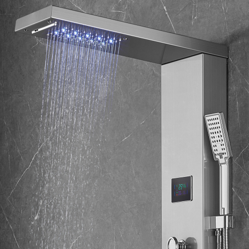 Shower Panel System, 6 Shower Modes, LED & Screen Hydroelectricity Shower Panel Tower, Rainfall, Waterfall, 8 Massage Jets, Tub Spout, Handheld Shower, Stainless Steel Wall-Mounted Shower Set - Image 7