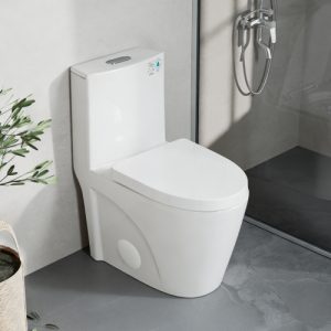 One-Piece Toilet, 1.1/1.60 GPF Water-Efficient Dual-Flush Elongated Comfort Height Floor Mounted, Standard-Size Toilet with Soft Closing Seat Included