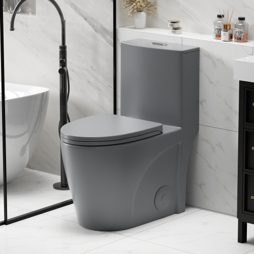 1.1/1.6 GPF Tornado Flush One-Piece Toilet for bathrooms,Siphonic S-trap 12",Elongated Bowl with Soft Close Seat,Powerful Dual Flush MAP 1000g,Comfort Chair Seat ADA Height 17", Light gray ,Pink,White,Black - Image 8
