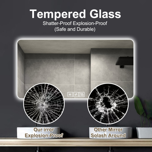 28*60in LED bathroom mirror, corrosion-resistant, three-color dimmable, backlit mirror with one-touch demist function - Image 6
