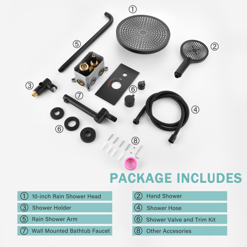 Luxury 3-Function Shower System Set - Solid Brass Control Valve, 10" Overhead Shower, 3-Spray Handheld, with Bathtub Spout - Image 9