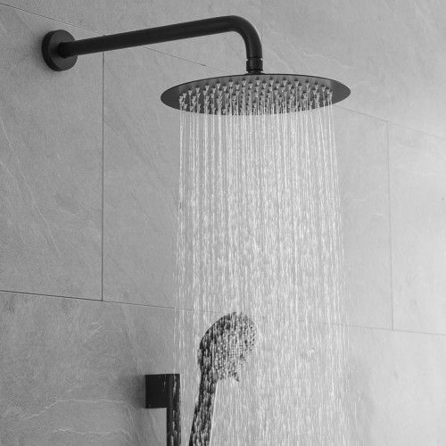 10-Inch Shower System, Slide Bar Shower Faucets Sets Complete Round Shower Heads and 5-Spray Handheld Combo, Wall Mounted Matte Black Shower Faucet - Image 3