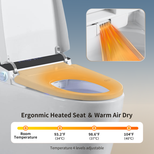 CUPC,DOE Tankless Smart Toilet With Bidet Built In, One-piece Bidet Toilet Seat, Auto Flush, Auto Open/Close,Heated Seat, Warm Water and Dry, Adjustable Temp,Remote Control Side Know - Image 4