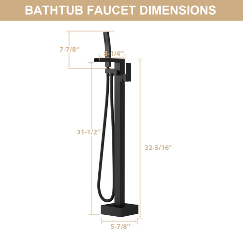 Freestanding Bathtub Faucet Waterfall Tub Filler Matte Black Floor Mount Brass Bathroom Faucets with Hand Shower - Image 6