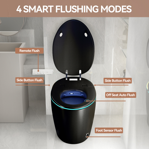 Unique Smart Toile, One Piece Toilet with Bidet Built In,Auto Open/Close Seat, Foot Sensor, LED Display,Night Light, Warm Water & Dryer,black - Image 6