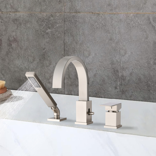 Waterfall Bathtub Faucet with Sprayer, 3-Hole Roman Tub Filler with Hand Shower Deck Mount Waterfall Tub Spout Set - Image 7