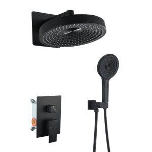 Modern Minimalist Concealed Shower System 2-Function Set - Solid Brass Control Valve, ABS Overhead & Handheld Shower with Self-Cleaning Silicone Nozzles