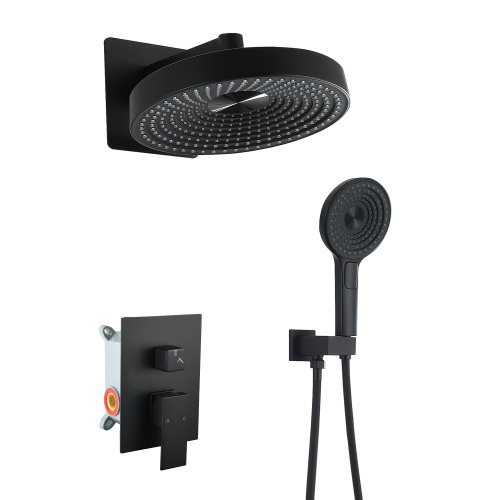 Modern Minimalist Concealed Shower System 2-Function Set - Solid Brass Control Valve, ABS Overhead & Handheld Shower with Self-Cleaning Silicone Nozzles