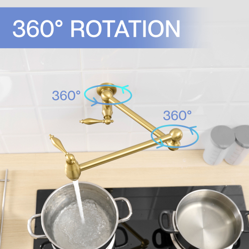 Pot Filler,Wa
ll Mount Commercial Pot Filler Faucet,Brass Material Kitchen Folding Faucet,Coffee Machine Faucet with Stretchable Double Joint Swing Arms,Style A,Brushed Gold??Brushed Nickel,Black - Image 8