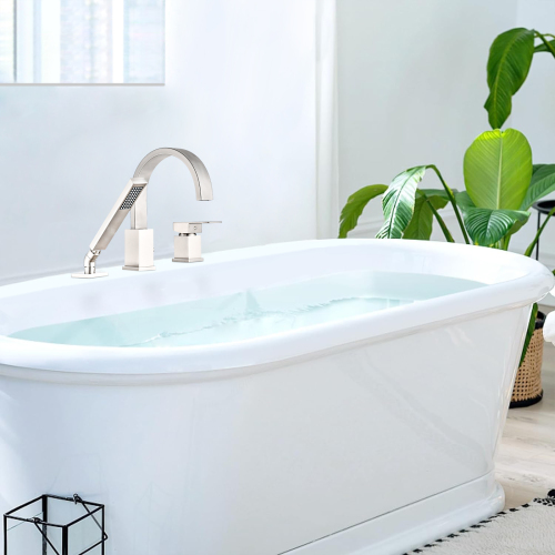 Waterfall Bathtub Faucet with Sprayer, 3-Hole Roman Tub Filler with Hand Shower Deck Mount Waterfall Tub Spout Set - Image 9