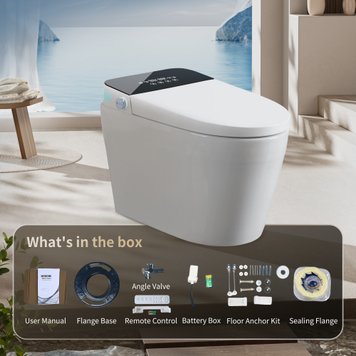 CUPC,DOE Tankless Smart Toilet With Bidet Built In, One-piece Bidet Toilet Seat, Auto Flush, Auto Open/Close,Heated Seat, Warm Water and Dry, Adjustable Temp,Remote Control Side Know - Image 3