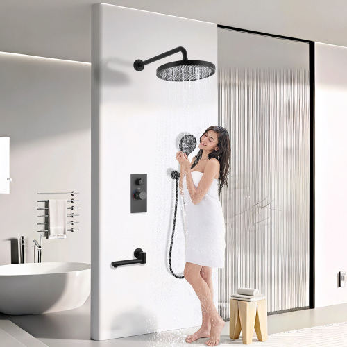 Luxury 3-Function Shower System Set - Solid Brass Control Valve, 10" Overhead Shower, 3-Spray Handheld, with Bathtub Spout - Image 2