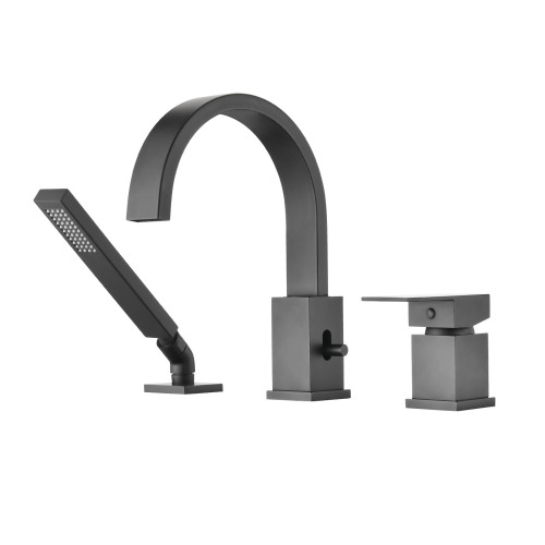 Waterfall Bathtub Faucet with Sprayer, 3-Hole Roman Tub Filler with Hand Shower Deck Mount Waterfall Tub Spout Set - Image 2