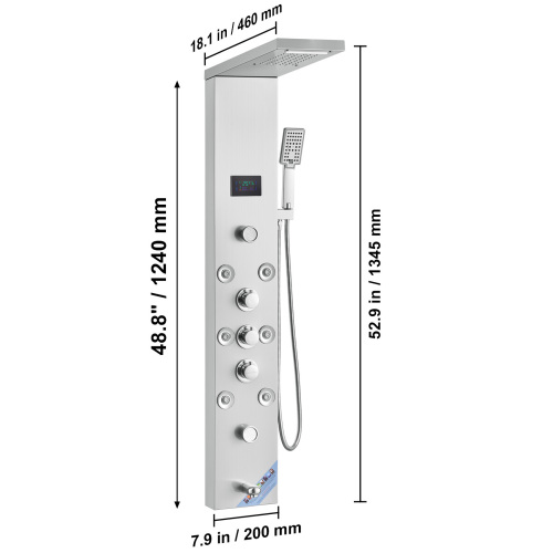 Shower Panel System, 6 Shower Modes, LED & Screen Hydroelectricity Shower Panel Tower, Rainfall, Waterfall, 8 Massage Jets, Tub Spout, Handheld Shower, Stainless Steel Wall-Mounted Shower Set - Image 3