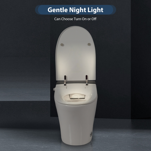 Heated Seat Smart Toilet, One Piece Toilet, Automatic Flush Tankless Toilet without Bidet, with Foot sensor Flush, Blue Night Light, Knob Control, Power Outage Flushing, Soft Close Cover,White - Image 3