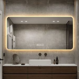48*24in LED bathroom mirror, corrosion-resistant, three-color dimmable, backlit mirror with one-touch demist function