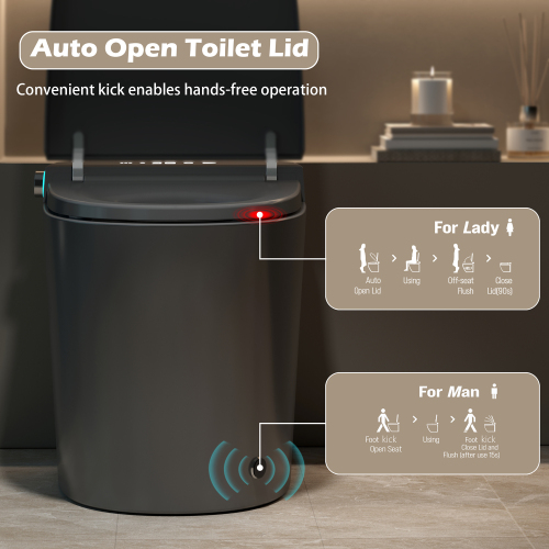 Smart Toilet with Bidet Built in, ADA One-Piece Toilet Auto Open/Close & Flush, Heated Seat, Front & Rear Wash, LED Display, Night Light, 12-inch Rough-in (Matte Grey) - Image 7