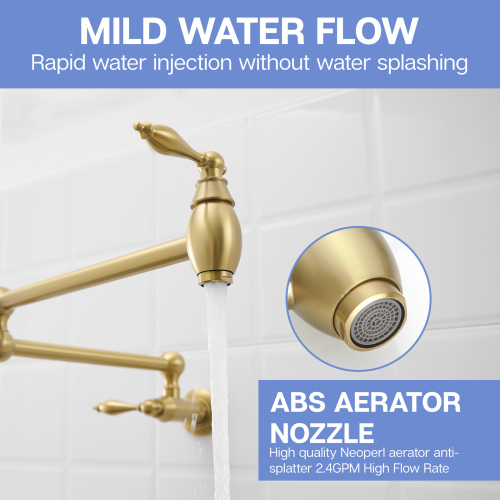 Pot Filler,Wa
ll Mount Commercial Pot Filler Faucet,Brass Material Kitchen Folding Faucet,Coffee Machine Faucet with Stretchable Double Joint Swing Arms,Style A,Brushed Gold??Brushed Nickel,Black - Image 4