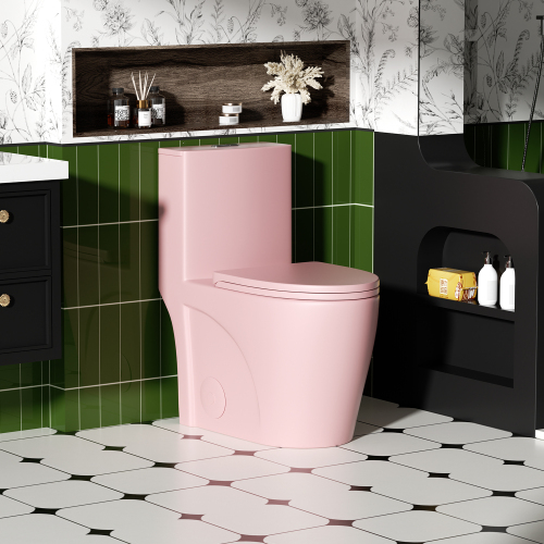 1.1/1.6 GPF Tornado Flush One-Piece Toilet for bathrooms,Siphonic S-trap 12",Elongated Bowl with Soft Close Seat,Powerful Dual Flush MAP 1000g,Comfort Chair Seat ADA Height 17", Light gray ,Pink,White,Black - Image 12