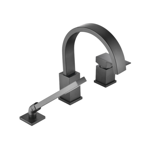 Waterfall Bathtub Faucet with Sprayer, 3-Hole Roman Tub Filler with Hand Shower Deck Mount Waterfall Tub Spout Set - Image 3