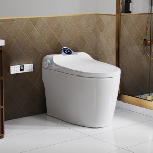 CUPC,UL,DOE,FCC,Smart Toilet Bidet Combo with Foot Sensor Open Cover/Seat, Self-Cleaning Nozzle, LED Display, Three Level Heated Seat/Airflow, Night Light, Knob Control, Soft Close, Auto Flush, with Remote Control