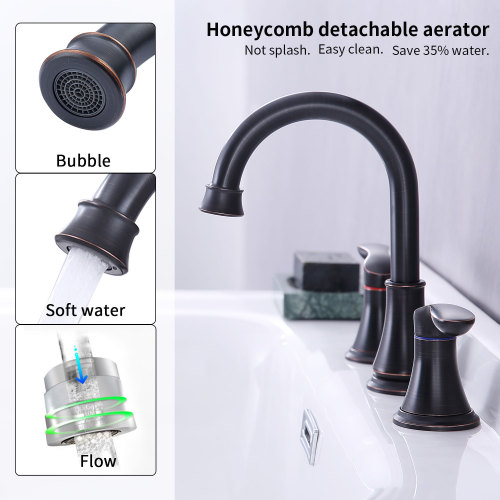 2-Handle 8 inch Widespread Bathroom Sink Faucet ?Oil-Rubbed Bronze Lavatory Faucet 3 Hole 360?? Swivel Spout Vanity Sink Basin Faucets with Pop Up Drain Assembly and cUPC Water Supply Hoses - Image 8