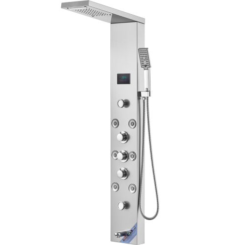 Shower Panel System, 6 Shower Modes, LED & Screen Hydroelectricity Shower Panel Tower, Rainfall, Waterfall, 8 Massage Jets, Tub Spout, Handheld Shower, Stainless Steel Wall-Mounted Shower Set - Image 2