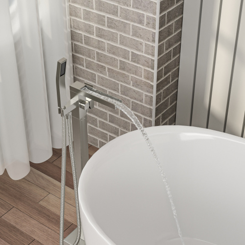 Freestanding Bathtub Faucet Waterfall Tub Filler Brushed Nickel Floor Mount Brass Bathroom Faucets with Hand Shower - Image 5