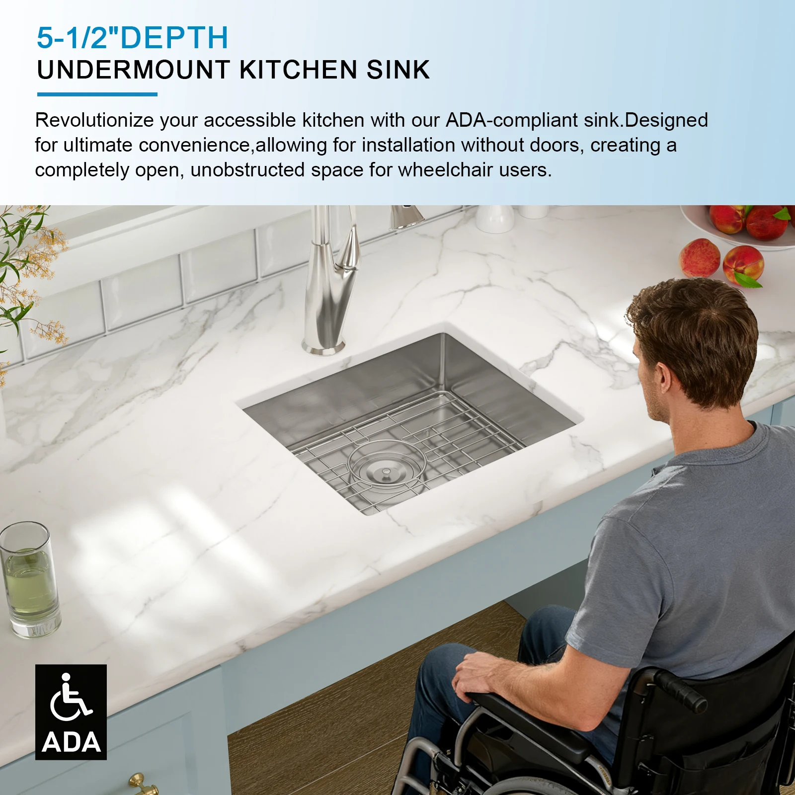 Modern 16 Gauge Stainless Steel Single Bowl with Easy Clean Corners ADA 30*18,26*18,28*18, Inches Compliant Kitchen Sink - Image 4