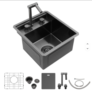 15*17 Inch Undermount Premium Stainless Steel Single BowlFolded FaucetGunmetal Black RV  Bar Sink