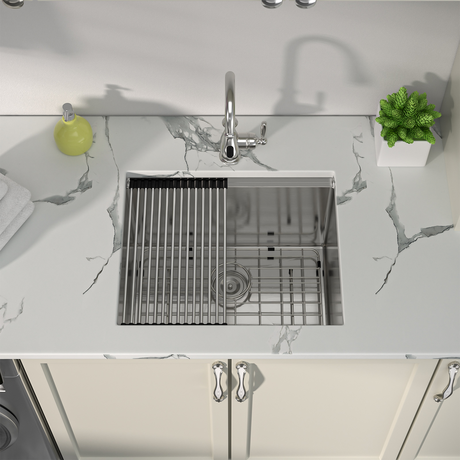 16 Gauge Stainless Steel Brushed Single Bowl 23/21 Inches Drop-in CUPC Laundry Sink with Washboard - Image 4