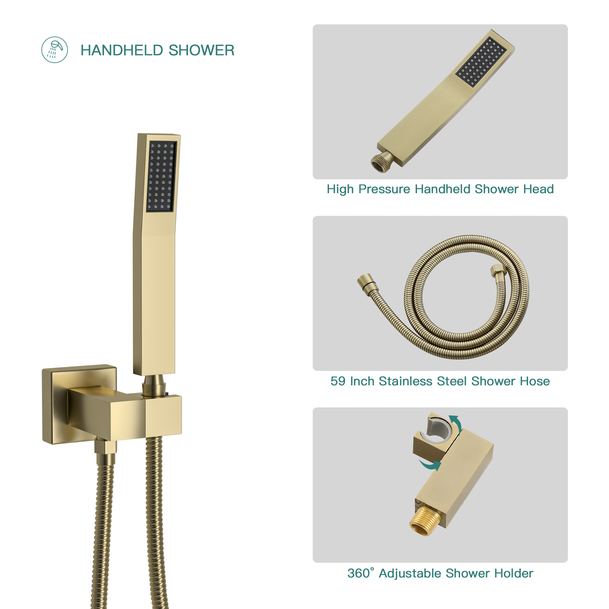 Dual Shower Head - 12 Inch/10 Inch Wall Mounted Square Shower System with Rough-in Valve,Gold,Brushed Nickel - Image 6