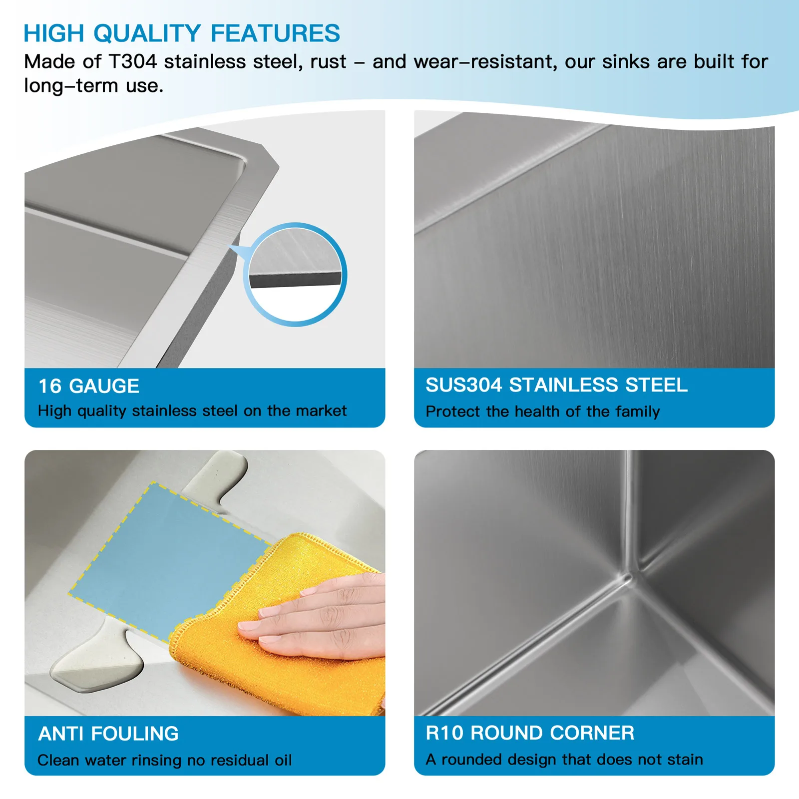 Modern 16 Gauge Stainless Steel Single Bowl with Easy Clean Corners ADA 30*18,26*18,28*18, Inches Compliant Kitchen Sink - Image 5