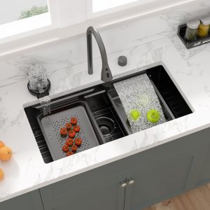 33"Multi-functions 16 Gauge Stainless Steel Single Bowl with Cutting Board Undermout Waterfall Workstation Kitchen Sink