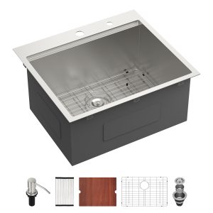 Stainless Steel Brushed Single Bowl 25*22*12 Inches Drop-in CUPC Laundry Sink with Soap Dispenser &Washboard