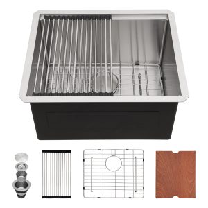 16 Gauge Stainless Steel Brushed Single Bowl 23/21 Inches Drop-in CUPC Laundry Sink with Washboard