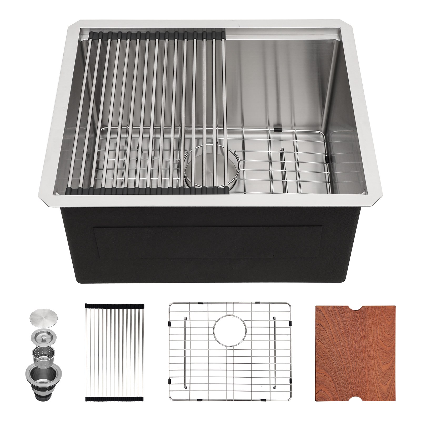 16 Gauge Stainless Steel Brushed Single Bowl 23/21 Inches Drop-in CUPC Laundry Sink with Washboard