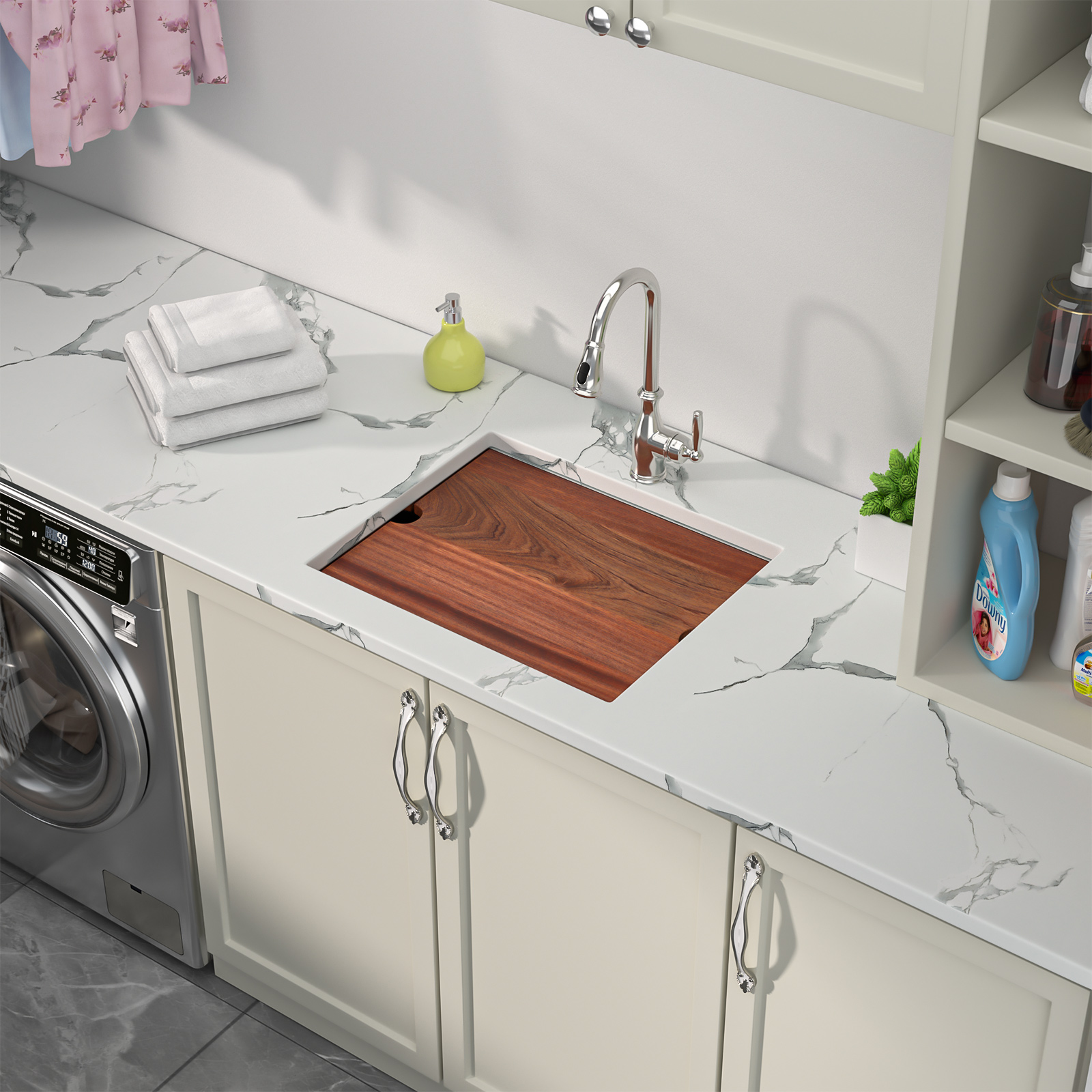 16 Gauge Stainless Steel Brushed Single Bowl 23/21 Inches Drop-in CUPC Laundry Sink with Washboard - Image 3