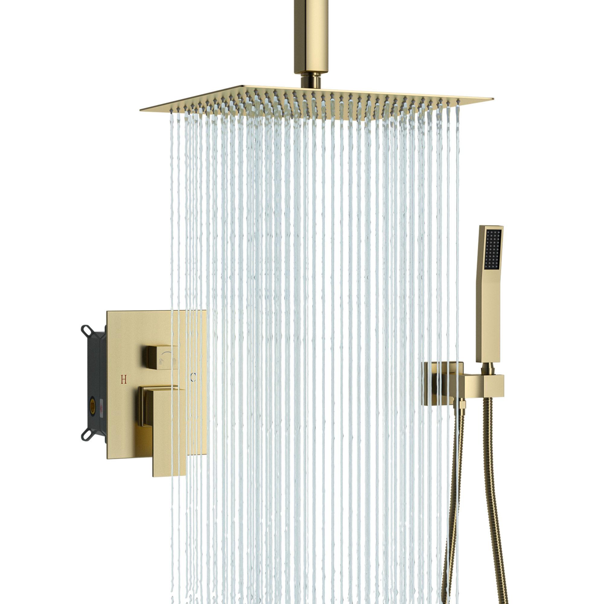 Dual Shower Head - 12 Inch/10 Inch Wall Mounted Square Shower System with Rough-in Valve,Gold,Brushed Nickel - Image 3