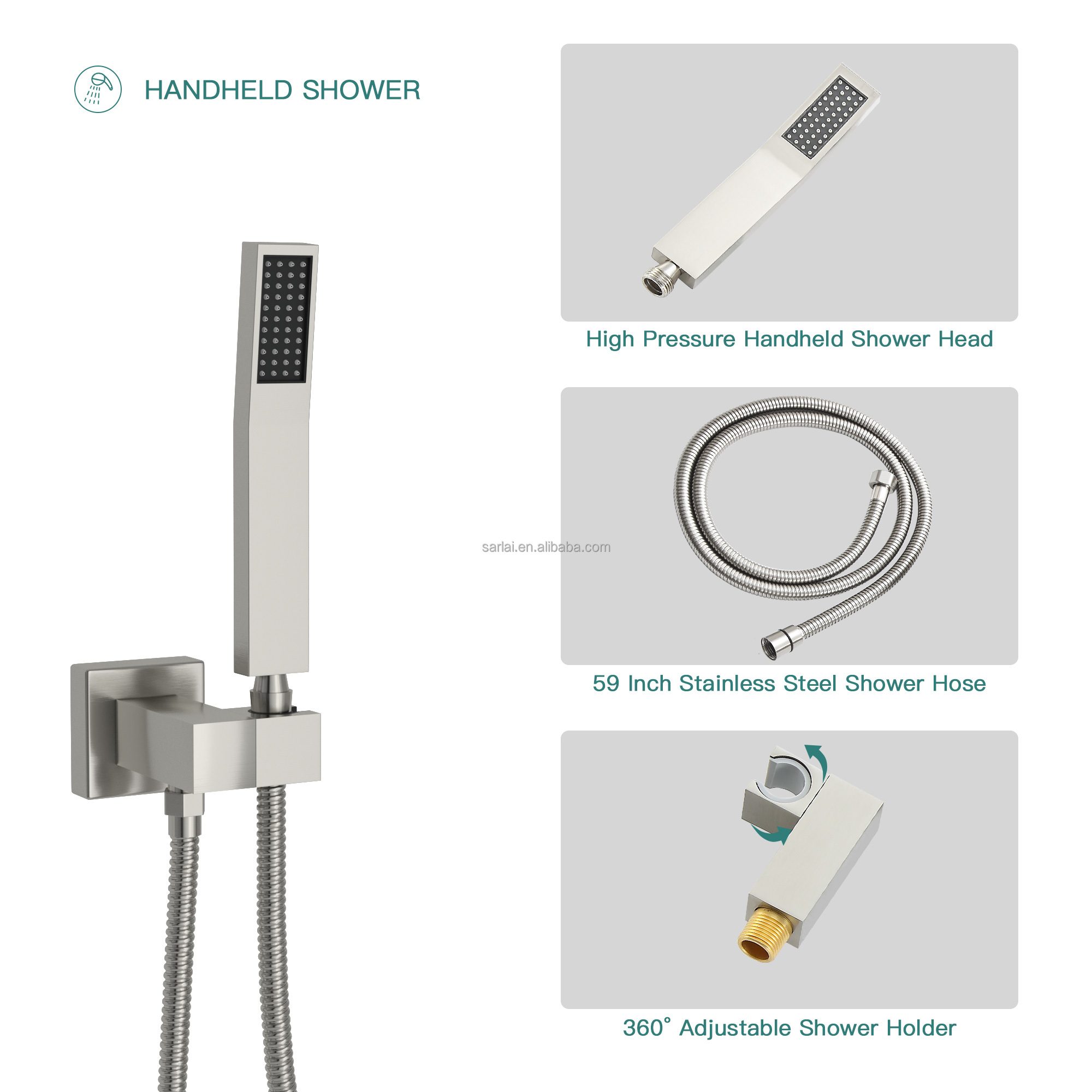 Dual Shower Head - 12 Inch/10 Inch Wall Mounted Square Shower System with Rough-in Valve,Gold,Brushed Nickel - Image 2