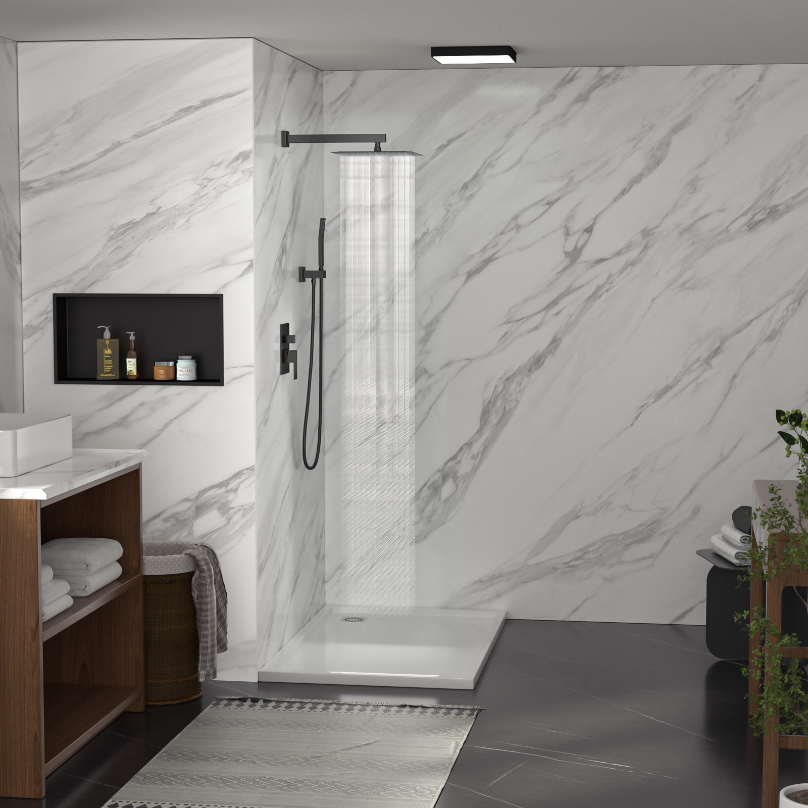 Dual Shower Head - 10 Inch Wall Mounted Square Shower System with Rough-in Valve,Matte black - Image 2