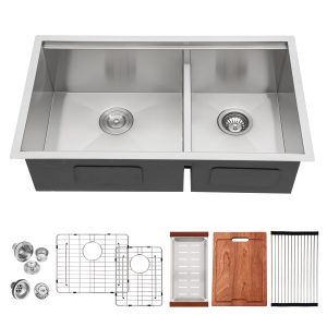 Stainless Steel Kitchen Sink Double Bowl 60/40 Undermount Workstation for Kitchen